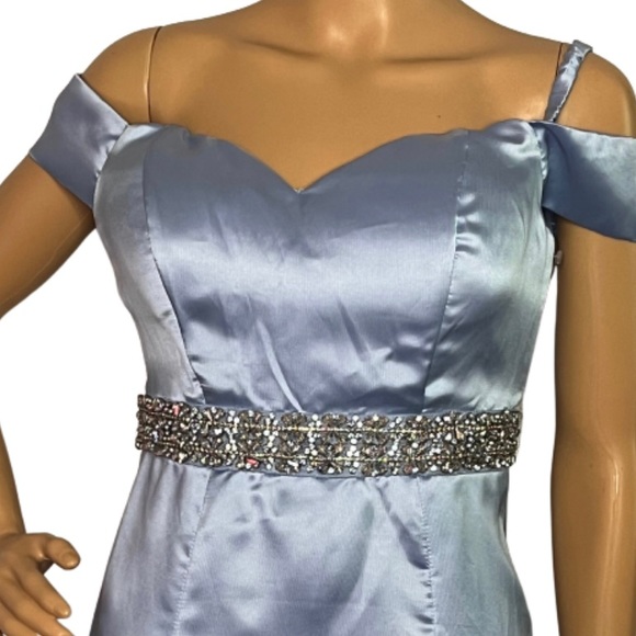 Ice Blue Off Shoulder Mermaid Homecoming Prom Dress - Picture 2 of 9